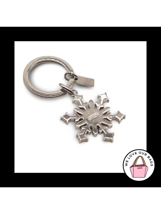 NEW Rare COACH Pave Crystal SNOWFLAKE Key Fob Bag Charm Keychain Hang Tag 92599 - Picture 2 of 2